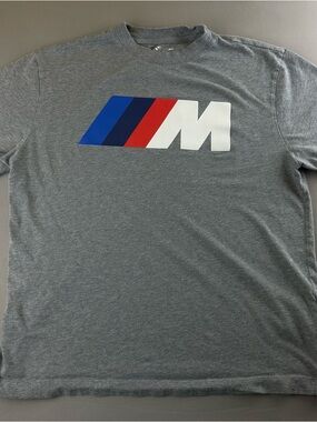 BMW Gray Tee with Blue-Red-White M Stripe